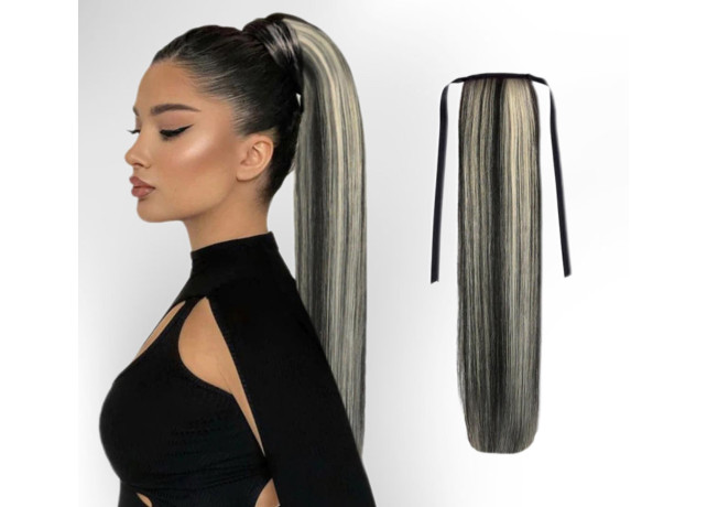 Coada de Par cu Bentita DeLuxe Balayage #1B/Light Grey